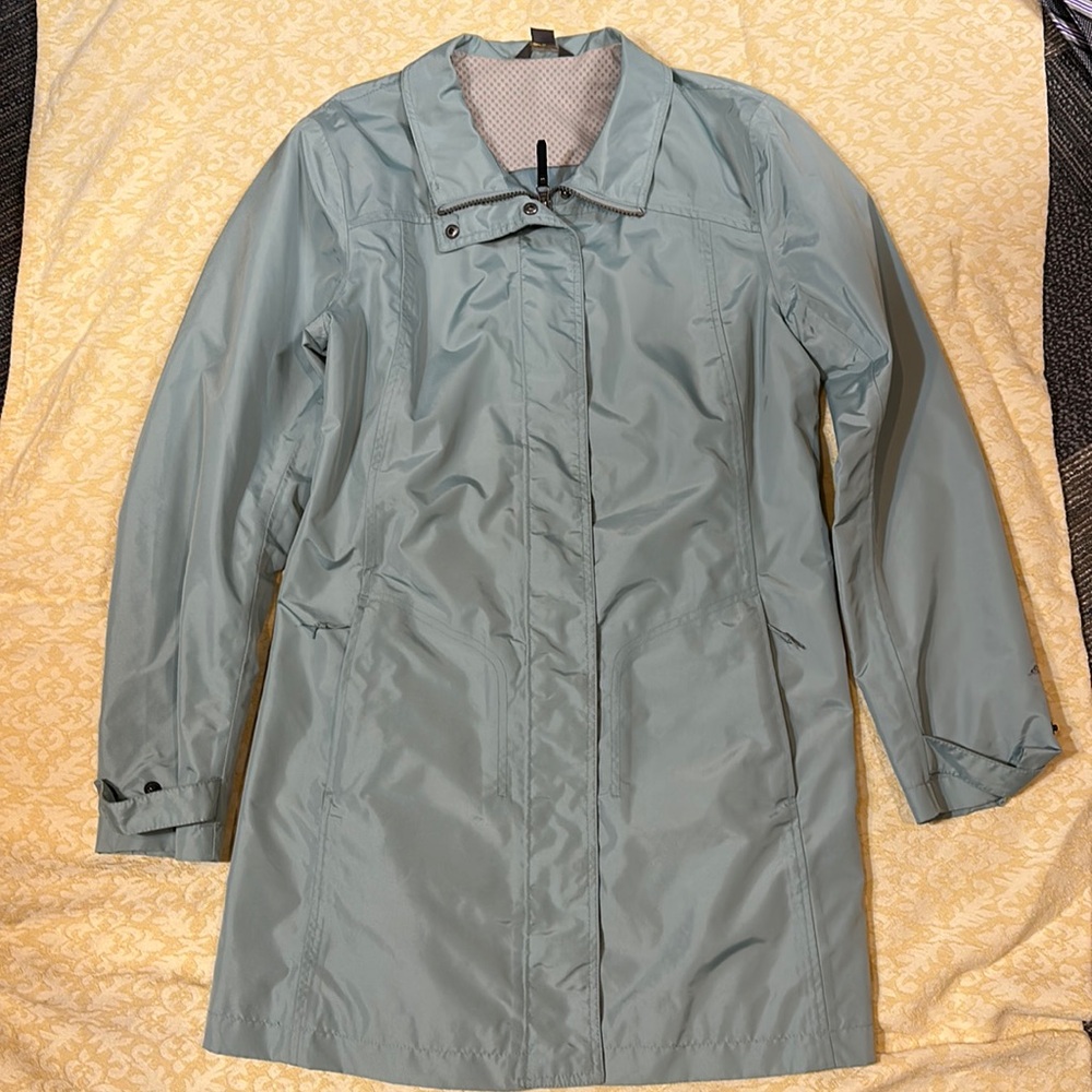 Eddie Bauer teal rain trench coat